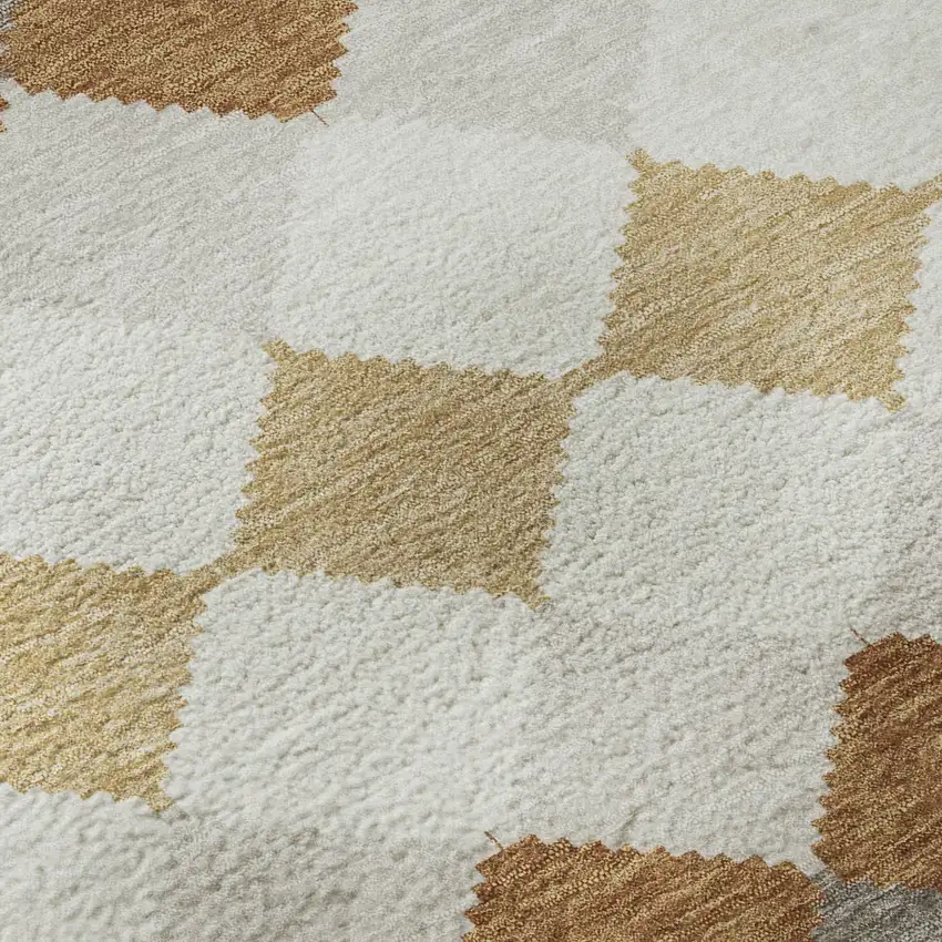 Copper Beige And Ivory Geometric Washable Area Rug With UV Protection Photo 8