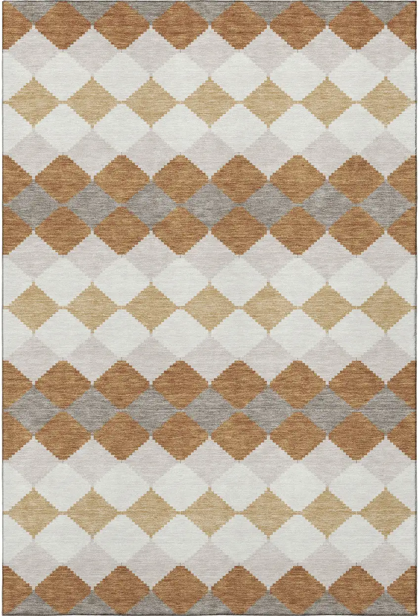 Copper Beige And Ivory Geometric Washable Area Rug With UV Protection Photo 2