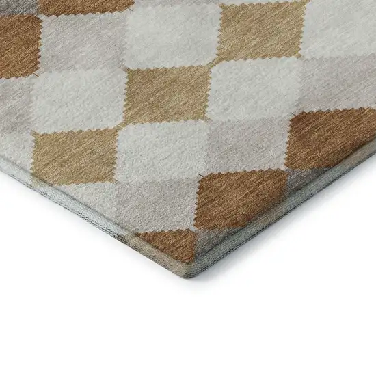 Copper Beige And Ivory Geometric Washable Area Rug With UV Protection Photo 6