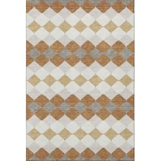 Copper Beige And Ivory Geometric Washable Area Rug With UV Protection Photo 3