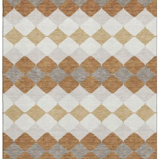 Copper Beige And Ivory Geometric Washable Area Rug With UV Protection Photo 2