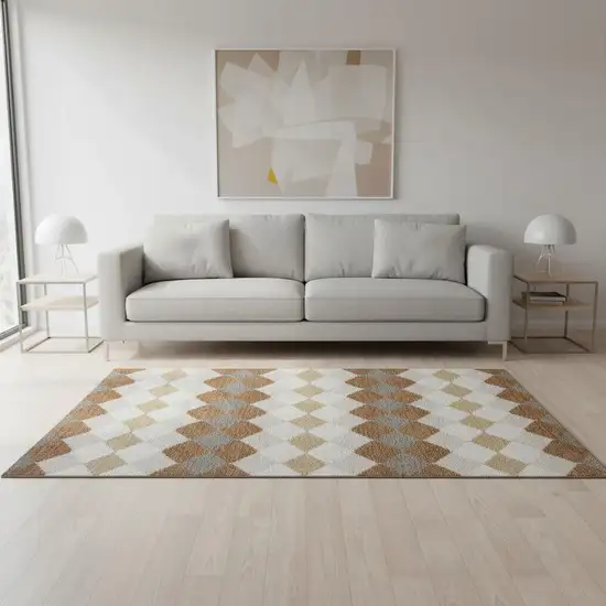 Copper Beige And Ivory Geometric Washable Area Rug With UV Protection Photo 2