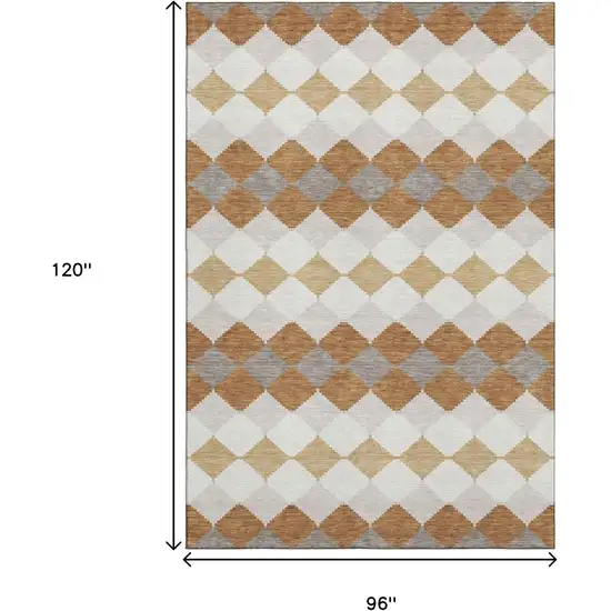 Copper Beige And Ivory Geometric Washable Area Rug With UV Protection Photo 7