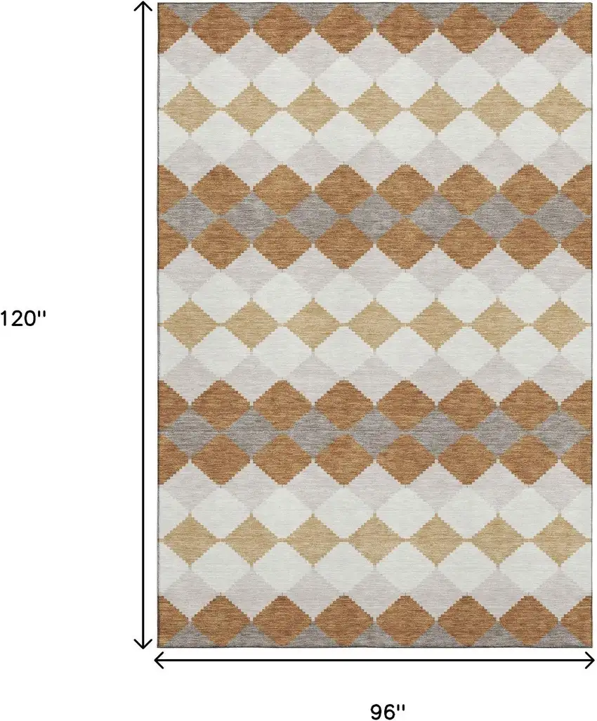 Copper Beige And Ivory Geometric Washable Area Rug With UV Protection Photo 7