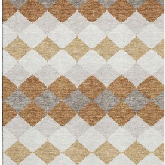 Copper Beige And Ivory Geometric Washable Area Rug With UV Protection Photo 2
