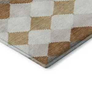 Photo of Copper Beige And Ivory Geometric Washable Area Rug With UV Protection