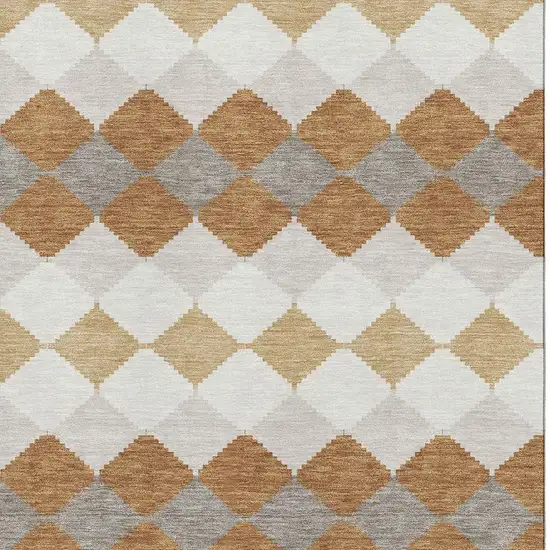 Copper Beige And Ivory Geometric Washable Area Rug With UV Protection Photo 2