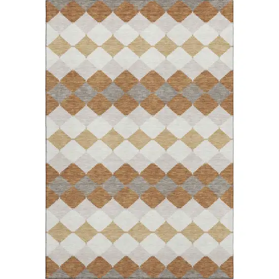 Copper Beige And Ivory Geometric Washable Area Rug With UV Protection Photo 1