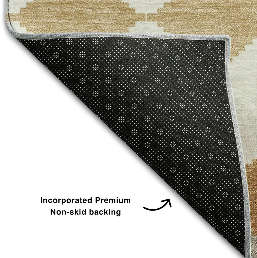 Copper Beige And Ivory Geometric Washable Area Rug With UV Protection Photo 6