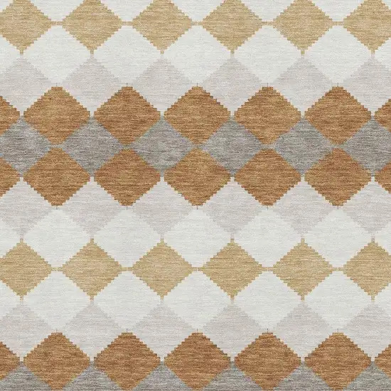 Copper Beige And Ivory Geometric Washable Area Rug With UV Protection Photo 2