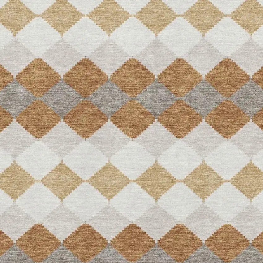 Copper Beige And Ivory Geometric Washable Area Rug With UV Protection Photo 2