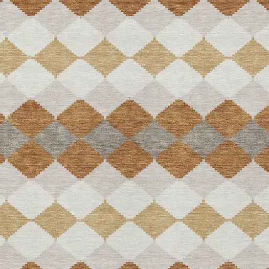 Copper Beige And Ivory Geometric Washable Indoor Outdoor Area Rug Photo 5