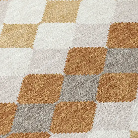 Copper Beige And Ivory Geometric Washable Indoor Outdoor Area Rug Photo 6