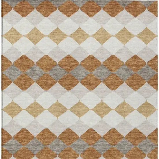 Copper Beige And Ivory Geometric Washable Indoor Outdoor Area Rug Photo 7