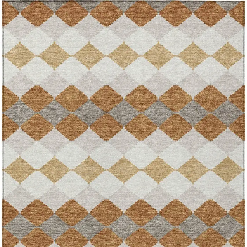 Copper Beige And Ivory Geometric Washable Indoor Outdoor Area Rug Photo 7