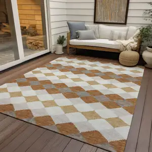 Photo of Copper Beige And Ivory Geometric Washable Indoor Outdoor Area Rug