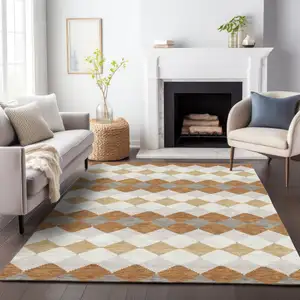 Photo of Copper Beige And Ivory Geometric Washable Indoor Outdoor Area Rug