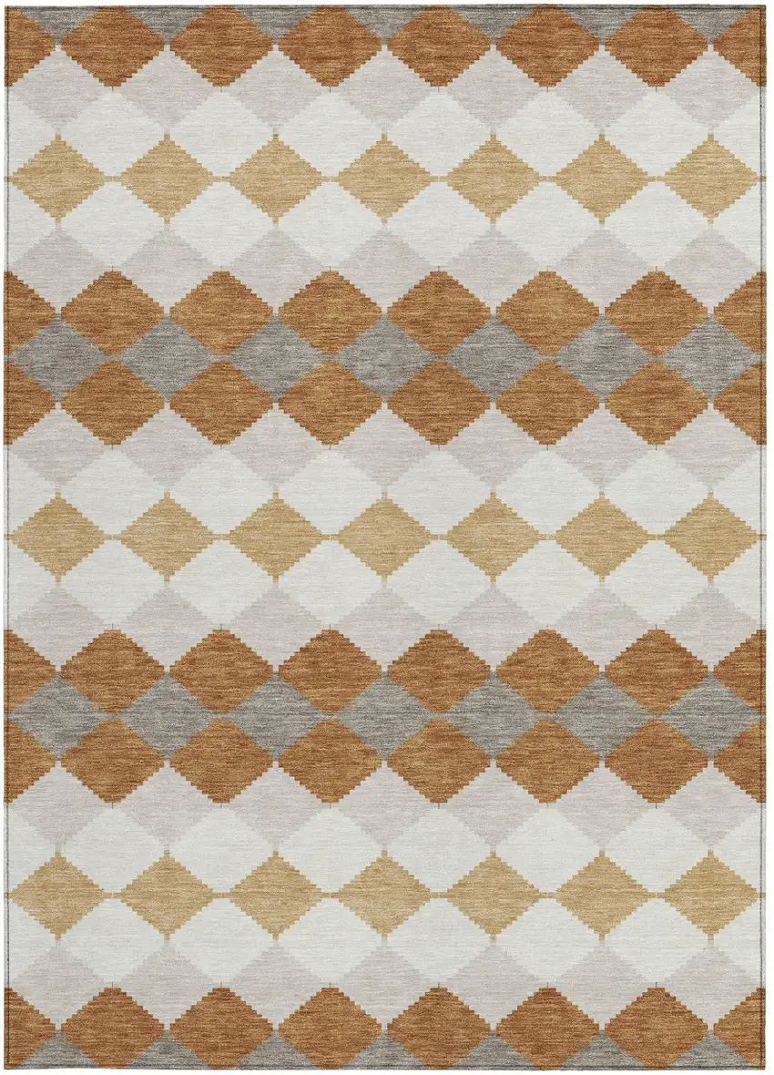 Copper Beige And Ivory Geometric Washable Indoor Outdoor Area Rug Photo 6