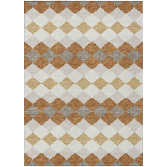 Copper Beige And Ivory Geometric Washable Indoor Outdoor Area Rug Photo 2