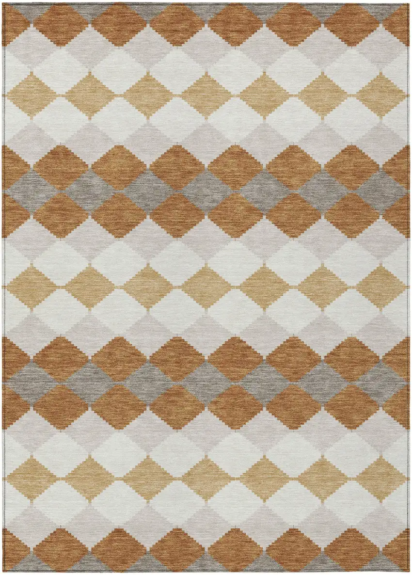 Copper Beige And Ivory Geometric Washable Indoor Outdoor Area Rug Photo 2