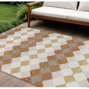 Photo of Copper Beige And Ivory Geometric Washable Indoor Outdoor Area Rug