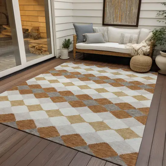 Copper Beige And Ivory Geometric Washable Indoor Outdoor Area Rug Photo 8