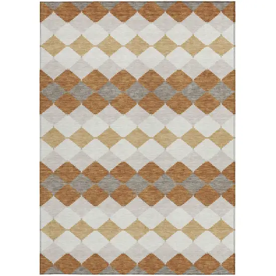 Copper Beige And Ivory Geometric Washable Indoor Outdoor Area Rug Photo 7