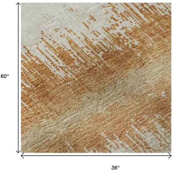 Copper Beige And Ivory Striped Washable Area Rug With UV Protection Photo 8