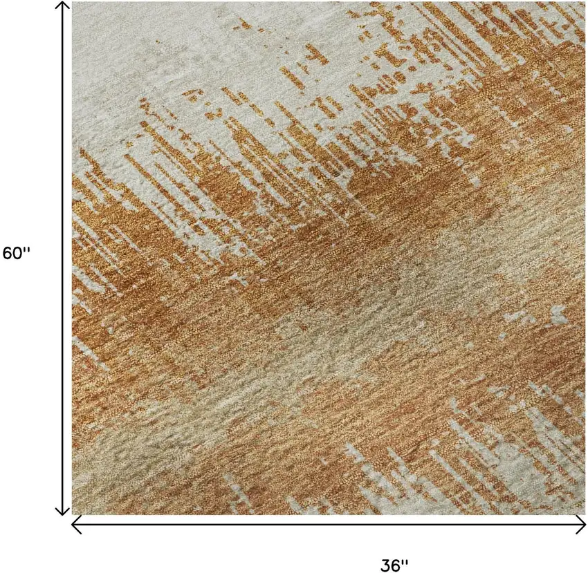 Copper Beige And Ivory Striped Washable Area Rug With UV Protection Photo 8