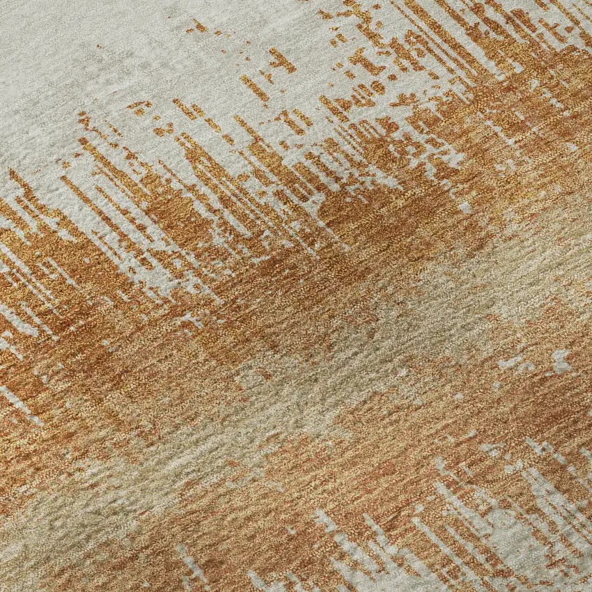 Copper Beige And Ivory Striped Washable Area Rug With UV Protection Photo 1