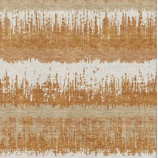 Copper Beige And Ivory Striped Washable Area Rug With UV Protection Photo 3