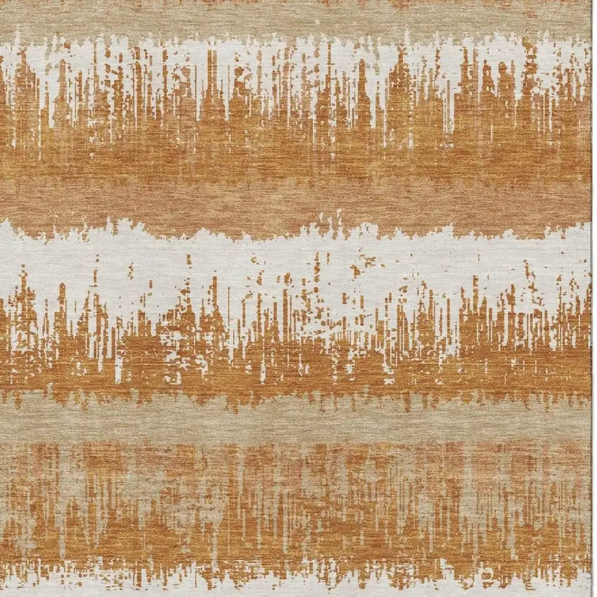 Copper Beige And Ivory Striped Washable Area Rug With UV Protection Photo 3