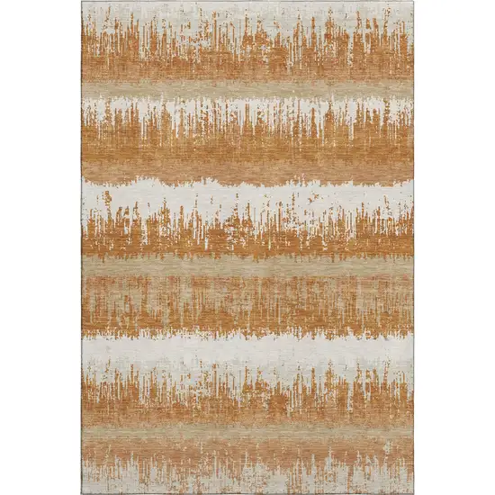 Copper Beige And Ivory Striped Washable Area Rug With UV Protection Photo 5