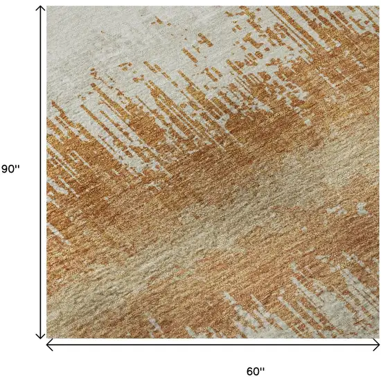 Copper Beige And Ivory Striped Washable Area Rug With UV Protection Photo 9