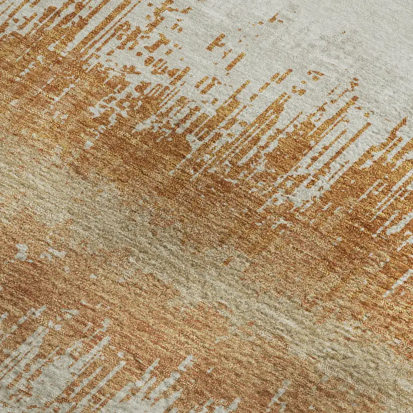 Copper Beige And Ivory Striped Washable Area Rug With UV Protection Photo 2