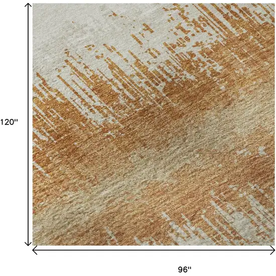 Copper Beige And Ivory Striped Washable Area Rug With UV Protection Photo 9