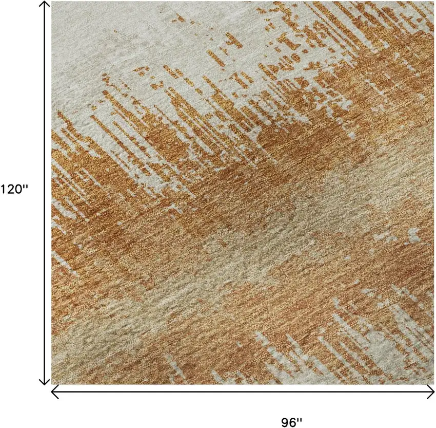 Copper Beige And Ivory Striped Washable Area Rug With UV Protection Photo 9