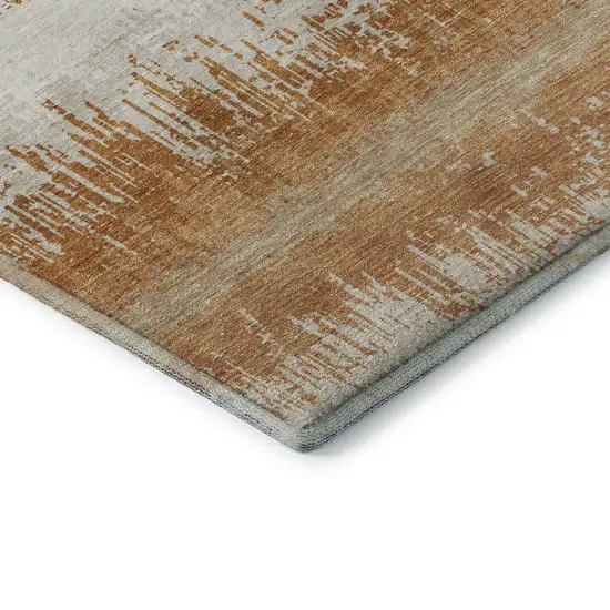 Copper Beige And Ivory Striped Washable Area Rug With UV Protection Photo 7