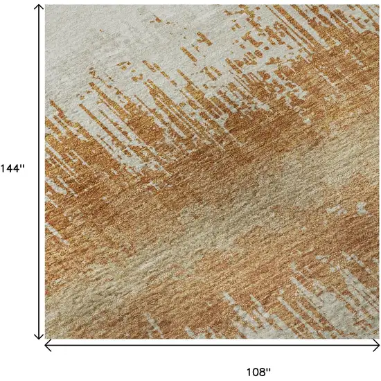 Copper Beige And Ivory Striped Washable Area Rug With UV Protection Photo 9