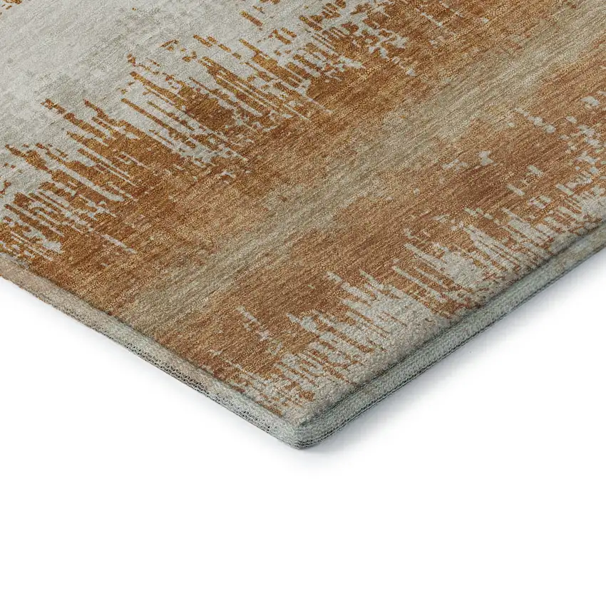Copper Beige And Ivory Striped Washable Area Rug With UV Protection Photo 6