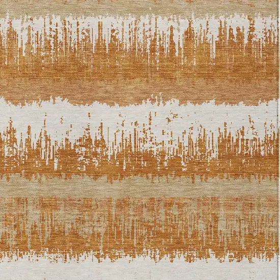 Copper Beige And Ivory Striped Washable Indoor Outdoor Area Rug Photo 6