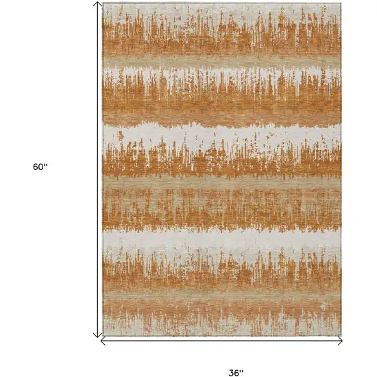 Copper Beige And Ivory Striped Washable Indoor Outdoor Area Rug Photo 3