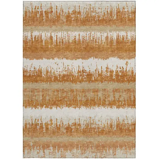 Copper Beige And Ivory Striped Washable Indoor Outdoor Area Rug Photo 6