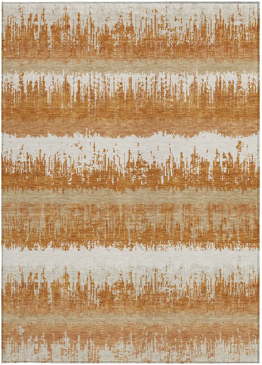 Copper Beige And Ivory Striped Washable Indoor Outdoor Area Rug Photo 6