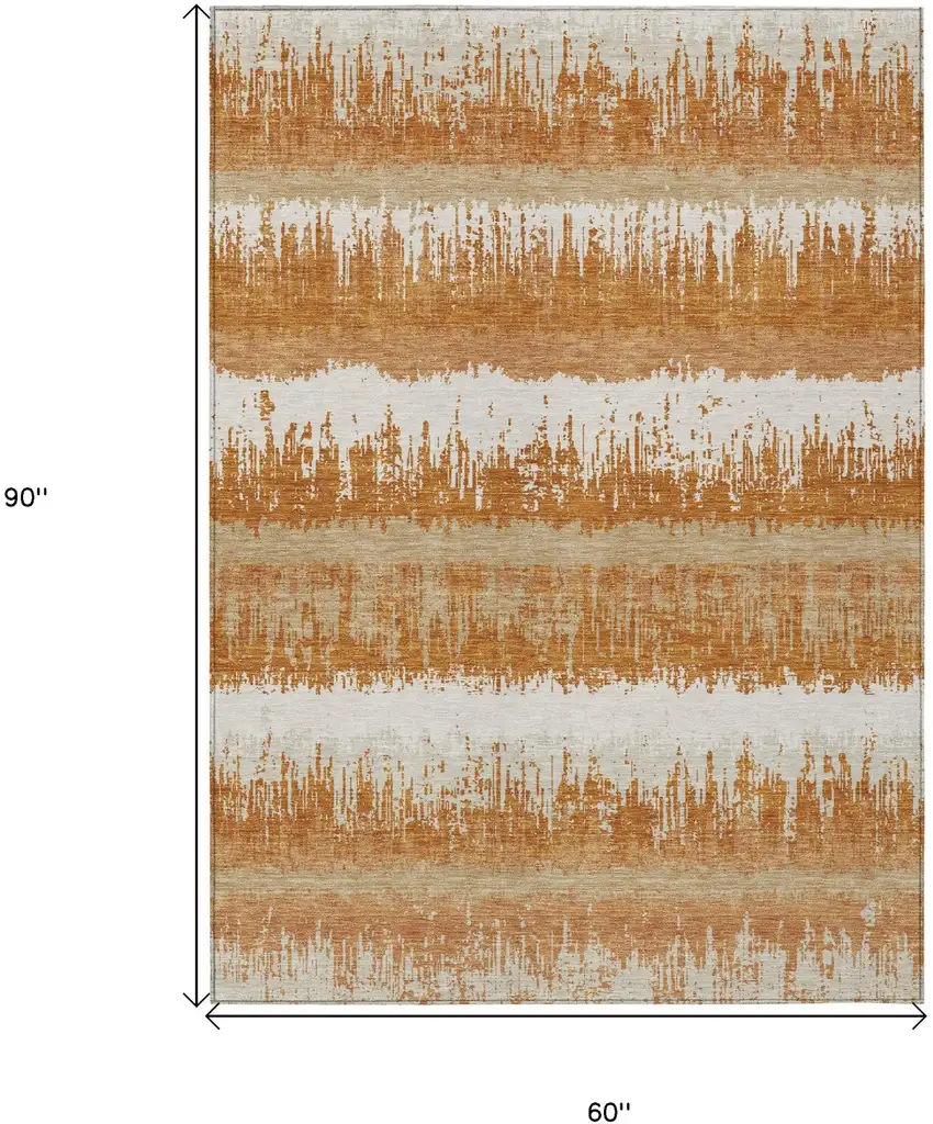 Copper Beige And Ivory Striped Washable Indoor Outdoor Area Rug Photo 3
