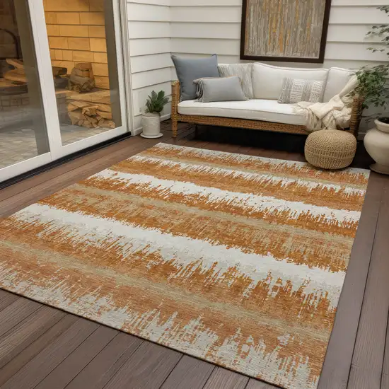 Copper Beige And Ivory Striped Washable Indoor Outdoor Area Rug Photo 7
