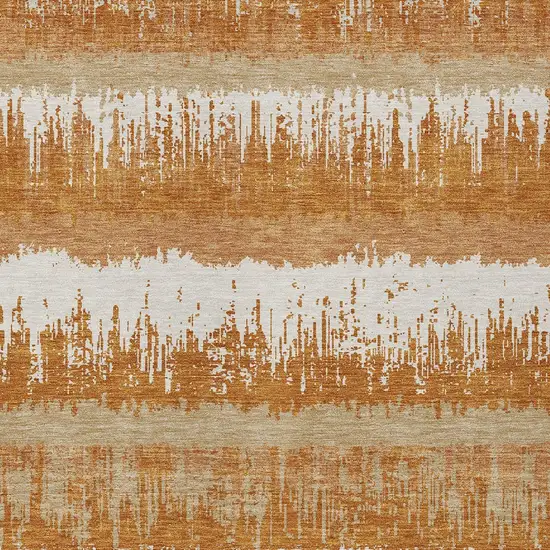 Copper Beige And Ivory Striped Washable Indoor Outdoor Area Rug Photo 6