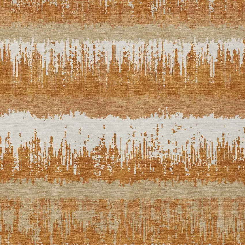 Copper Beige And Ivory Striped Washable Indoor Outdoor Area Rug Photo 6