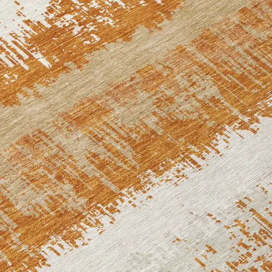 Copper Beige And Ivory Striped Washable Indoor Outdoor Area Rug Photo 5