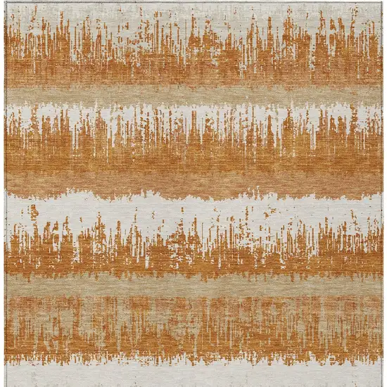 Copper Beige And Ivory Striped Washable Indoor Outdoor Area Rug Photo 7